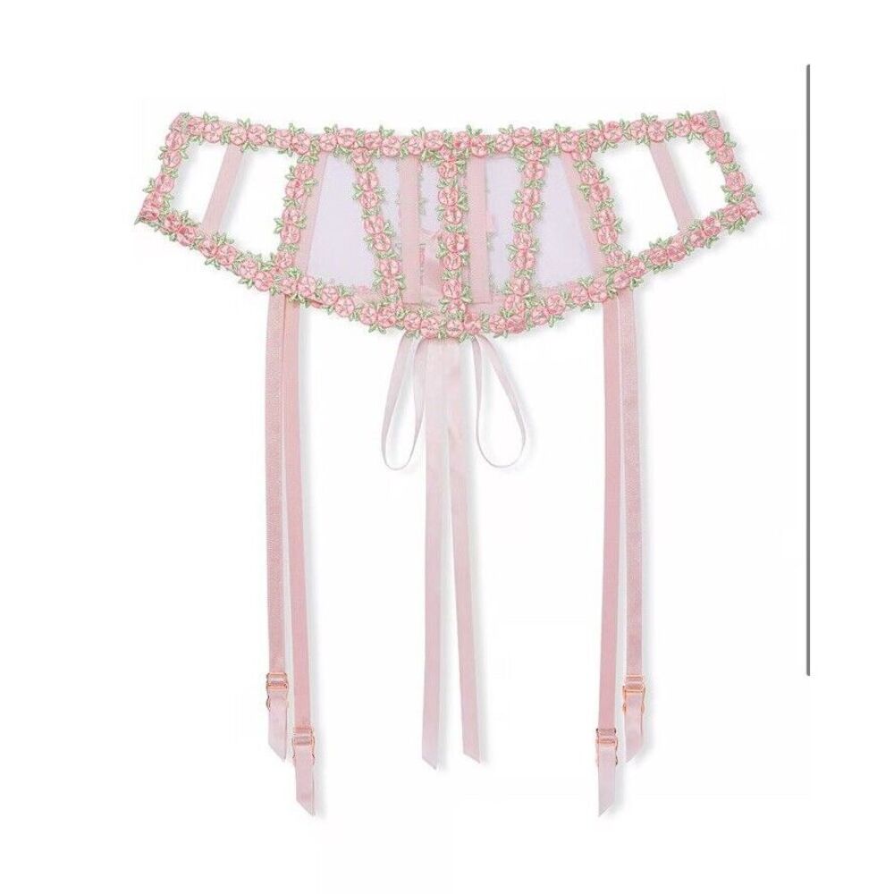 NWT Victoria's Secret Dream Angel Rosebud Garter Sz XS / S - Pink Embroidery